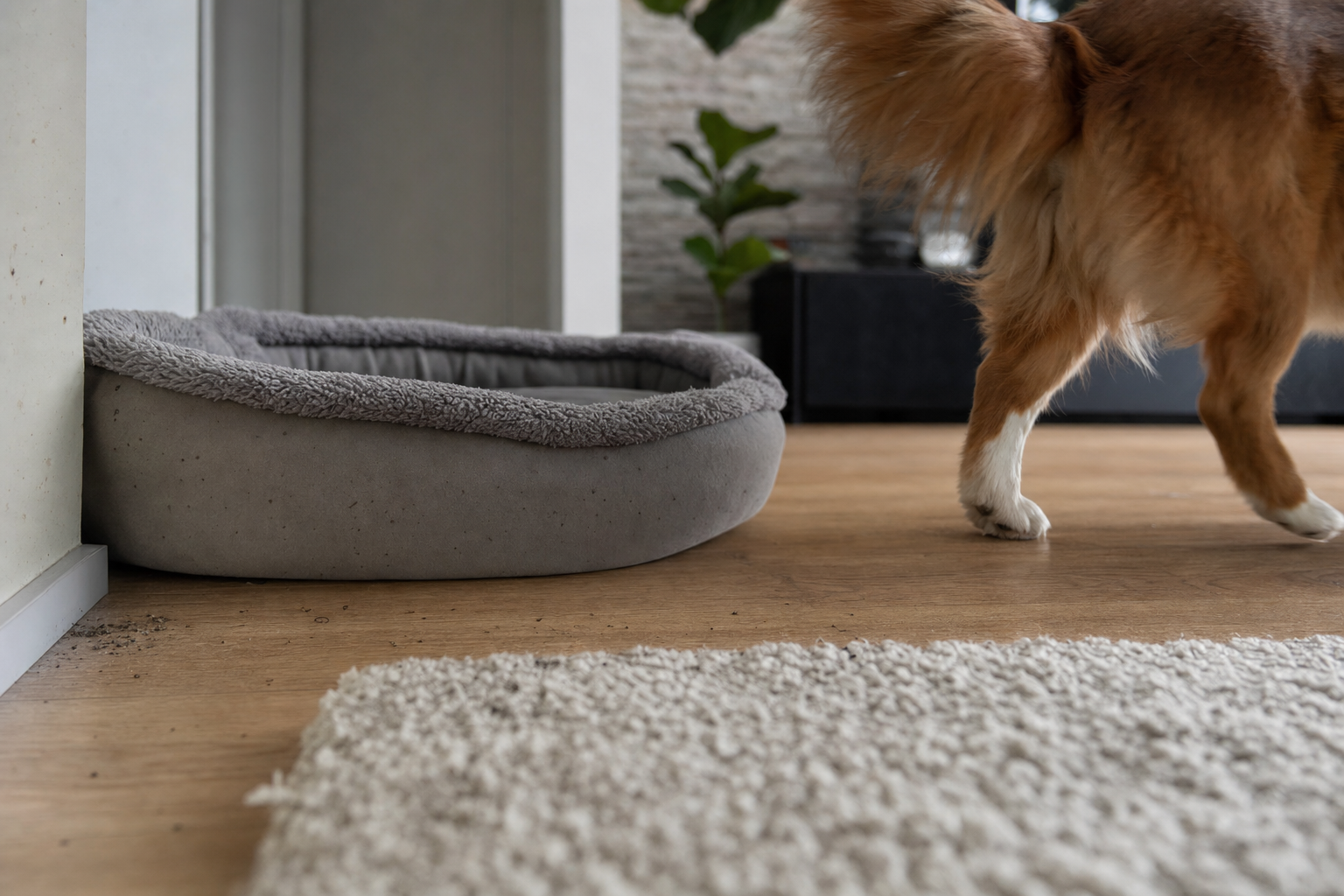 Kattenvlooien in de mand van een huisdier, waar de meeste eitjes terechtkomen